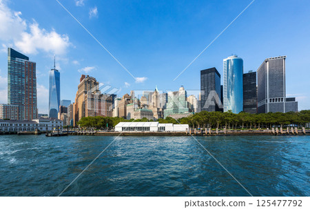 Manhattan skyline New York from East River US Manhattan skyline New York from East River US 125477792