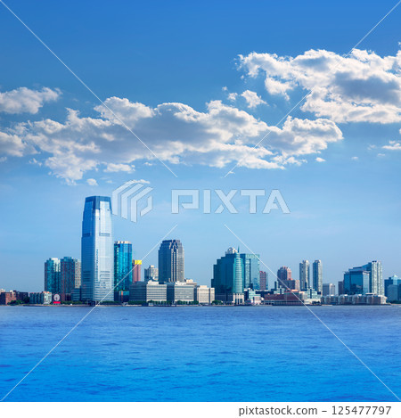 New Jersey skyline from Hudson River USA 125477797