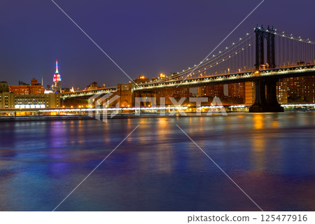 Manhattan Bridge sunset New York NY NYC USA Manhattan Bridge sunset New York NY NYC USA 125477916