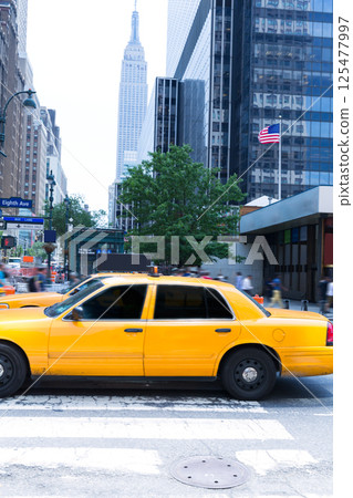 Manhattan New York 8th Av yellow taxi cab US 125477997