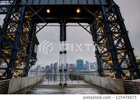 Manhattan New York cloudy skyline East River 125478075