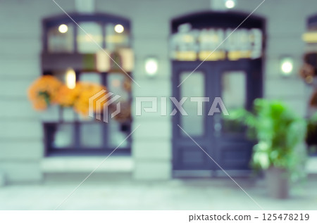 Blurred image of window shop or cafe background Blurred image of window shop or cafe background 125478219