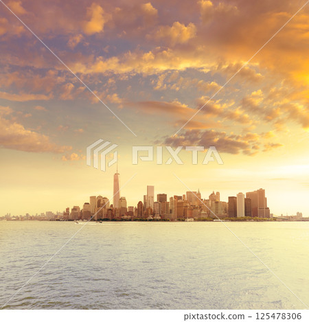 Manhattan New York skyline from NY bay US 125478306