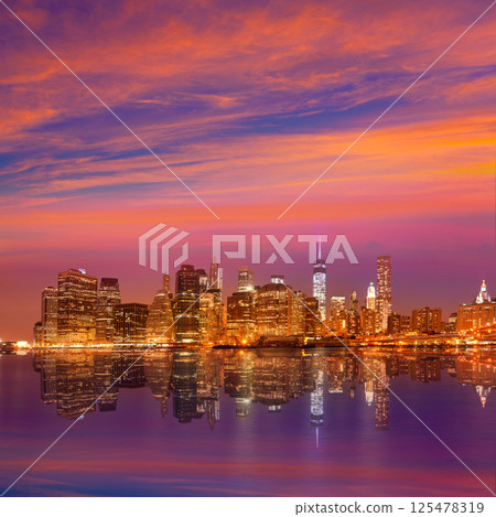 Manhattan sunset skyline New York NYC US 125478319