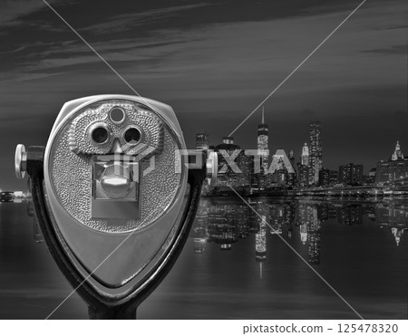 Manhattan sunset skyline NY from telescope US 125478320