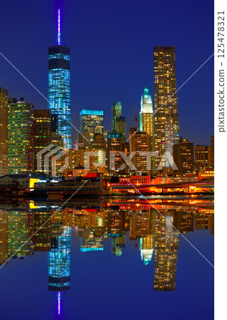 Manhattan sunset skyline New York NYC US 125478321