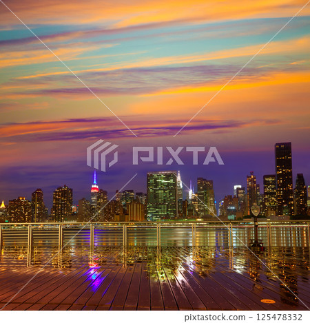 Manhattan New York sunset skyline from East 125478332