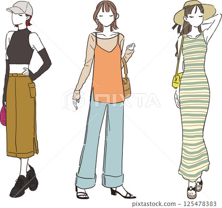 夏季時尚外出服裝,適合三個女孩的休閒風格 夏季時尚外出服裝,適合三個女孩的休閒風格 125478383