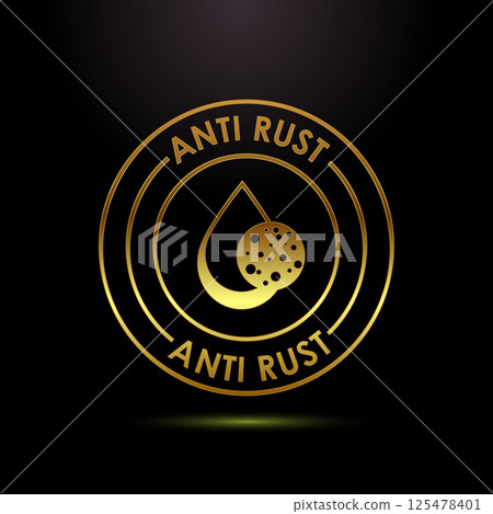 Anti rust icon design illustration. Anti oxidation sign, Rust resistant symbol in gold color style Anti rust icon design illustration. Anti oxidation sign, Rust resistant symbol in gold color style 125478401