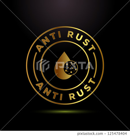 Anti rust icon design illustration. Anti oxidation sign, Rust resistant symbol in gold color style Anti rust icon design illustration. Anti oxidation sign, Rust resistant symbol in gold color style 125478404