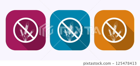 Gluten free icon design illustration, Non gluten food sign symbol in shadow button design Gluten free icon design illustration, Non gluten food sign symbol in shadow button design 125478413