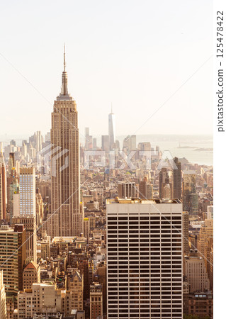 New York Manhattan aerial sunset Skyline US New York Manhattan aerial sunset Skyline US 125478422