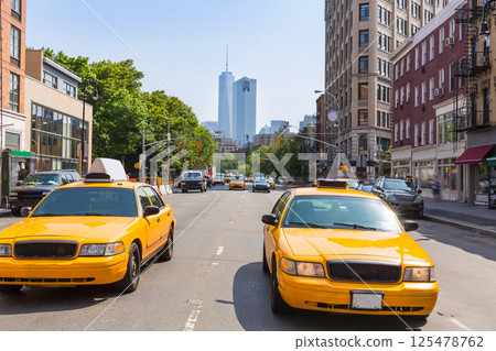 New York West Village in Manhattan yellow cab 125478762