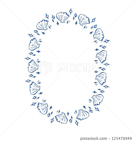 Seashell and sparkle frame for dreamy summer invitations magical branding packaging and feminine greeting cards 125478949