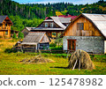 Colorful Spring landscape in the mountain village. Carpathian Mountains, Ukraine 125478982