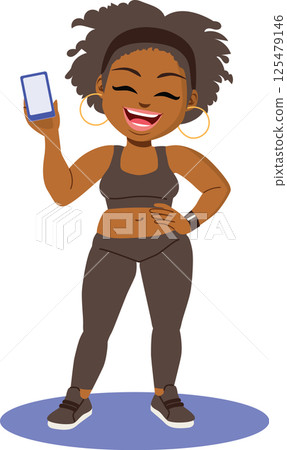 Black Fat Woman with Smartphone Full Body 125479146