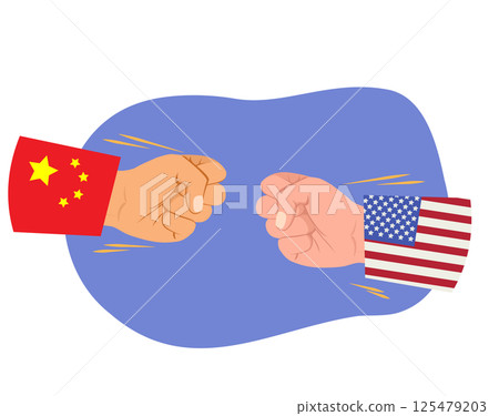 USA and China Businessmen Fists Conflict Concept 125479203