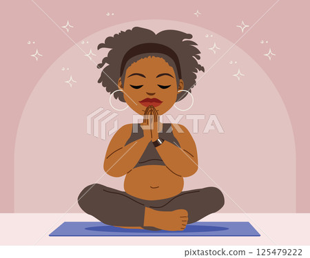 Plus Size Woman Doing Yoga on Mat with Sparkles Plus Size Woman Doing Yoga on Mat with Sparkles 125479222