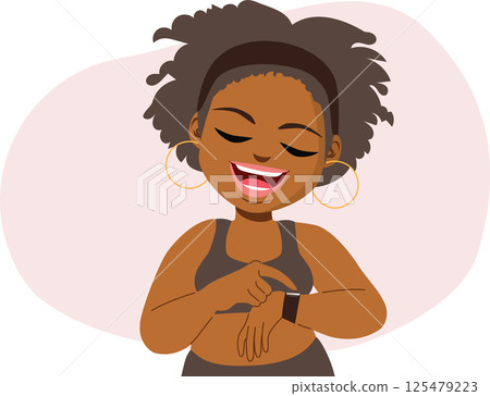 Black Fat Woman Checking Smart Watch Vector Illustration Black Fat Woman Checking Smart Watch Vector Illustration 125479223