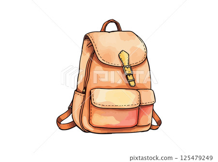 Backpack watercolor vector illustration. 125479249