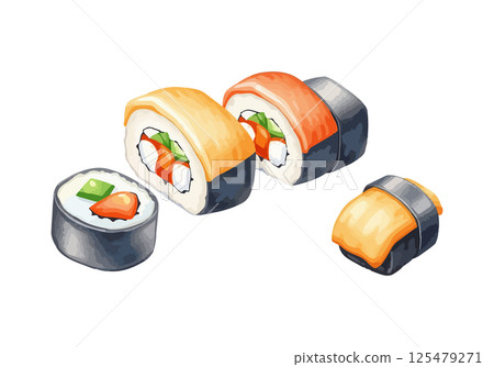Sushi watercolor vector illustration. 125479271