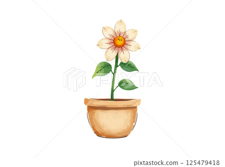 Flower in a pot watercolor vector illustration. Flower in a pot watercolor vector illustration. 125479418