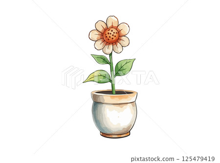 Flower in a pot watercolor vector illustration. Flower in a pot watercolor vector illustration. 125479419