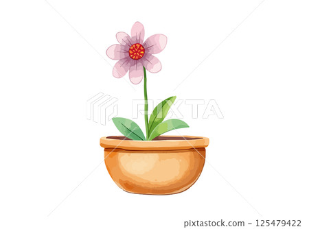 Flower in a pot watercolor vector illustration. 125479422