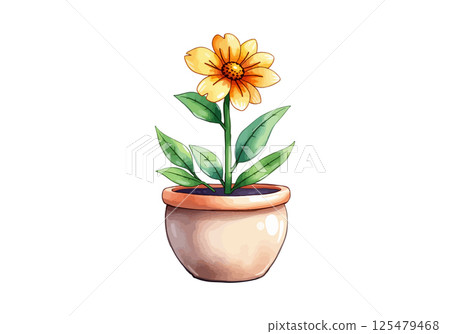 Flower in a pot watercolor vector illustration. 125479468