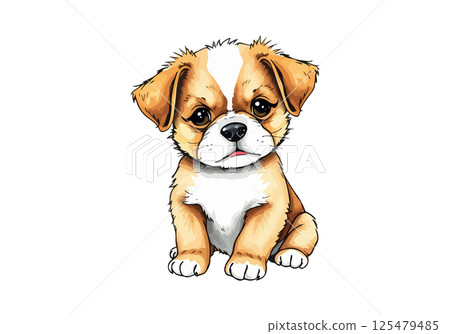 Little cute puppy watercolor vector illustration. 125479485