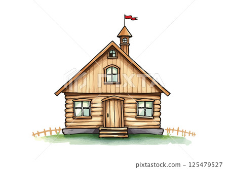 Cute house watercolor vector illustration. 125479527