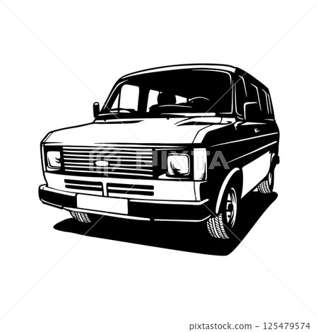 Transit Mk2 - Classic Car, Stencil, Silhouette, Vector Clip Art for tshirt and emblem 125479574