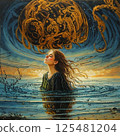 beautiful girl on the background of the sea 125481204