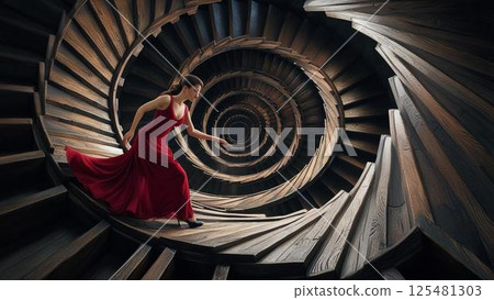 Abstract spiral staircase 125481303