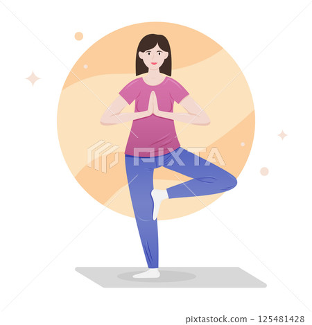 Woman practicing yoga in a serene environment with a colorful background Woman practicing yoga in a serene environment with a colorful background 125481428