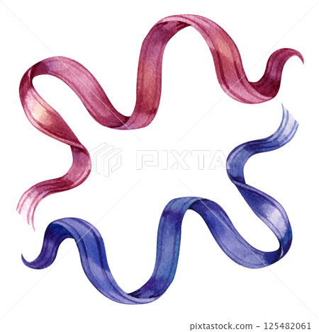 watercolor ribbons illustration, red pink and blue design elements isolated on white background 125482061