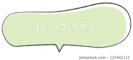 A simple speech bubble with a hand-drawn line drawing style. Very horizontal, with a large gourd-shaped tail on the right and a stylish color in the middle. 125482115