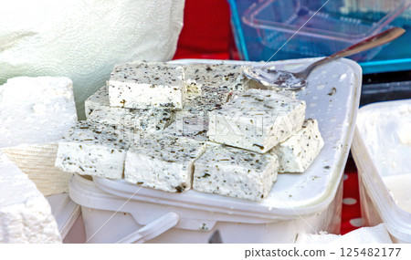 Blue cheese on market 125482177