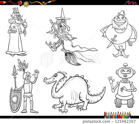 funny cartoon fantasy characters collection coloring page 125482207
