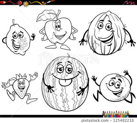 funny cartoon fruit food objects characters set coloring page funny cartoon fruit food objects characters set coloring page 125482218