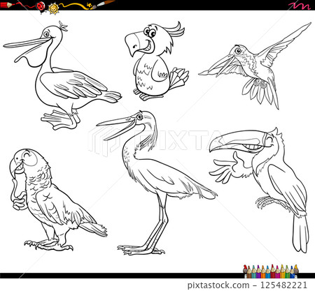 funny cartoon birds animal characters set coloring page funny cartoon birds animal characters set coloring page 125482221