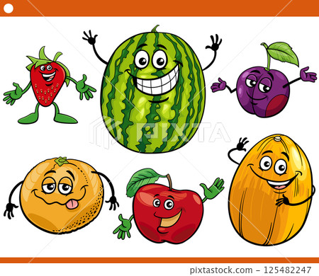 happy cartoon fruit food objects characters set 125482247