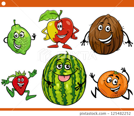 funny cartoon fruit food objects characters set 125482252