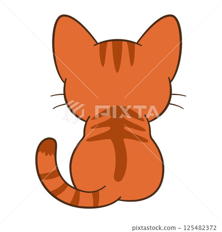 Red cat sits back view. Cute ginger tabby kitten in cartoon style. Flat style Chibi cat Red cat sits back view. Cute ginger tabby kitten in cartoon style. Flat style Chibi cat 125482372