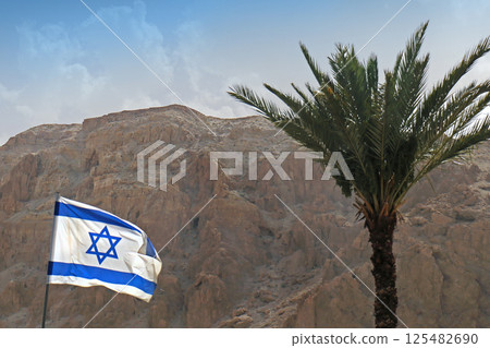 Isreal flag with palm tree Isreal flag with palm tree 125482690