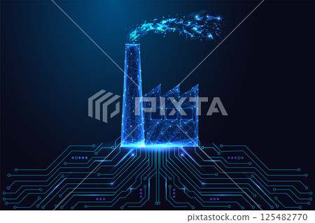 Smart industry and digital manufacturing concept with factory and circuit board, vector illustration 125482770