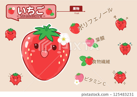 可愛的草莓角色和營養訊息 可愛的草莓角色和營養訊息 125483231