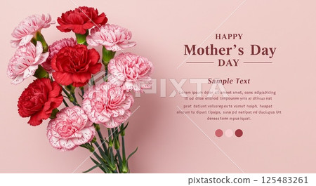 Pink background Red and pink carnations Pink background Red and pink carnations 125483261