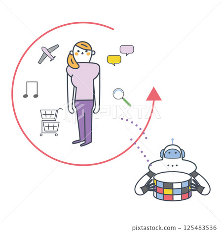 A woman having her personal information and activity history scanned Stock illustrations that can be used for business purposes 125483536