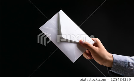 商人的手拿著信封/象徵訊息和連結的視覺材料 125484359